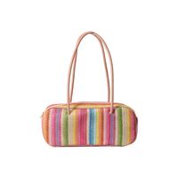 Women's Medium Straw Rainbow Vacation Classic Style Weave Oval Zipper Straw Bag sku image 1