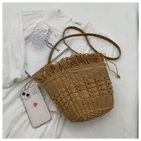 Women's Medium Straw Solid Color Vacation Beach Weave String Straw Bag main image 5