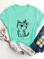 Women's T-shirt Short Sleeve T-Shirts Round Casual Cat main image 4