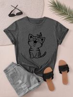 Women's T-shirt Short Sleeve T-Shirts Round Casual Cat main image 7