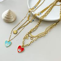 304 Stainless Steel Gold Plated Casual Vacation Korean Style Layered Devil's Eye Heart Shape Eye Pendant Necklace main image 1
