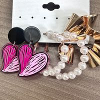 3 Pairs Simple Style Classic Style Irregular Heart Shape Pearl Plating Inlay Alloy Artificial Pearls Silver Plated Earrings main image 1