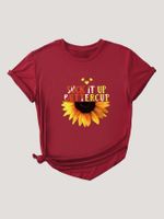 Women's T-shirt Short Sleeve T-Shirts Round Casual Sunflower Letter main image 2