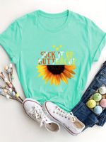 Women's T-shirt Short Sleeve T-Shirts Round Casual Sunflower Letter main image 3