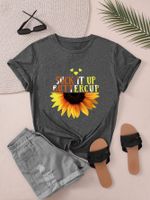 Women's T-shirt Short Sleeve T-Shirts Round Casual Sunflower Letter main image 6