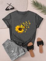 Women's T-shirt Short Sleeve T-Shirts Round Casual Sunflower main image 6