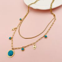 304 Stainless Steel Gold Plated Casual Hawaiian Beach Inlay Sun Leaves Eye Turquoise Pendant Necklace main image 5