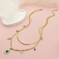 304 Stainless Steel Gold Plated Casual Hawaiian Beach Inlay Sun Leaves Eye Turquoise Pendant Necklace main image 7