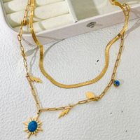 304 Stainless Steel Gold Plated Casual Hawaiian Beach Inlay Sun Leaves Eye Turquoise Pendant Necklace main image 8
