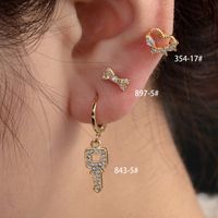 1 Piece Casual Simple Style Heart Shape Bow Knot Key Plating Inlay Copper Zircon Ear Studs main image 1