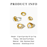 304 Stainless Steel 18K Gold Plated Casual Basic Classic Style Enamel Inlay Round Shell Open Rings Rings main image 2