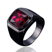 Retro Simple Style Solid Color 304 Stainless Steel Inlay Glass Stone Rhodium Plated Men's Rings main image 7