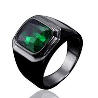 Retro Simple Style Solid Color 304 Stainless Steel Inlay Glass Stone Rhodium Plated Men's Rings main image 4