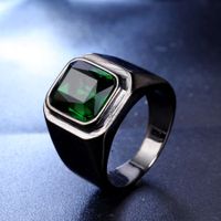 Retro Simple Style Solid Color 304 Stainless Steel Inlay Glass Stone Rhodium Plated Men's Rings main image 6