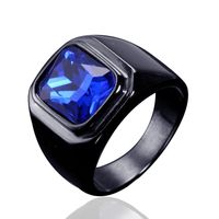 Retro Simple Style Solid Color 304 Stainless Steel Inlay Glass Stone Rhodium Plated Men's Rings main image 3