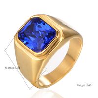 Retro Simple Style Solid Color 304 Stainless Steel Inlay Glass Stone Rhodium Plated Men's Rings main image 2