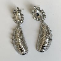 1 Pair Retro Exaggerated Vacation Shell Plating Inlay Alloy Artificial Rhinestones Silver Plated Drop Earrings main image 4