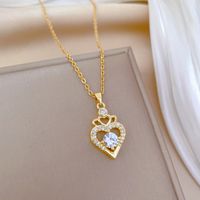 Wholesale Elegant Luxurious Heart Shape Crown Titanium Steel Copper Hollow Out Inlay Zircon Pendant Necklace main image 5