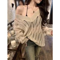 Women's Blouse Long Sleeve Sweaters & Cardigans Hollow Out Streetwear Solid Color main image 6