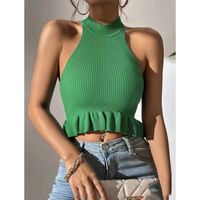 Women's Vest Tank Tops Ruffles Sexy Solid Color main image 6