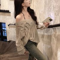 Women's Blouse Long Sleeve Sweaters & Cardigans Hollow Out Streetwear Solid Color main image 4