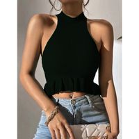 Women's Vest Tank Tops Ruffles Sexy Solid Color main image 3