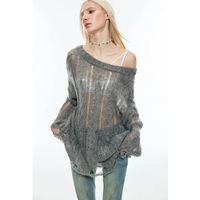 Women's Blouse Long Sleeve Sweaters & Cardigans Ripped Hollow Out Streetwear Solid Color main image 2
