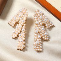 1 Pair Simple Style Classic Style Color Block Plating Inlay Alloy Rhinestones Pearl Gold Plated Ear Studs main image 4