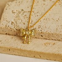 Wholesale Jewelry Y2K Bow Knot Star Heart Shape Alloy Copper 18K Gold Plated Chain Pendant Necklace main image 4