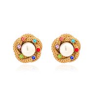 1 Pair Vintage Style Modern Style Round Inlay 304 Stainless Steel Zircon 18K Gold Plated Ear Studs main image 7