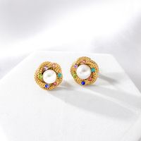 1 Paire Style Vintage Style Moderne Rond Incruster Acier Inoxydable 304 Zircon Plaqué Or 18K Boucles D'Oreilles main image 4