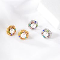 1 Pair Vintage Style Modern Style Round Inlay 304 Stainless Steel Zircon 18K Gold Plated Ear Studs main image 1