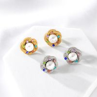 1 Pair Vintage Style Modern Style Round Inlay 304 Stainless Steel Zircon 18K Gold Plated Ear Studs main image 3