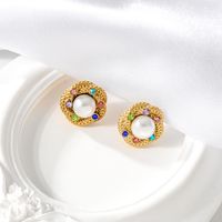 1 Pair Vintage Style Modern Style Round Inlay 304 Stainless Steel Zircon 18K Gold Plated Ear Studs main image 6