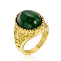 Punk Solid Color 316 Stainless Steel  Inlay Gem 18K Gold Plated Men's Rings sku image 1