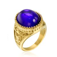 Punk Solid Color 316 Stainless Steel  Inlay Gem 18K Gold Plated Men's Rings sku image 7