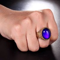 Punk Solid Color 316 Stainless Steel  Inlay Gem 18K Gold Plated Men's Rings main image 5