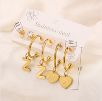 3 Pairs Simple Style Shiny Letter Heart Shape Plating Inlay 304 Stainless Steel Zircon 18K Gold Plated Drop Earrings main image 2