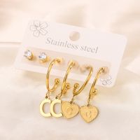 3 Pairs Simple Style Shiny Letter Heart Shape Plating Inlay 304 Stainless Steel Zircon 18K Gold Plated Drop Earrings main image 3