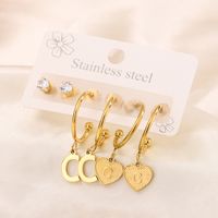 3 Pairs Simple Style Shiny Letter Heart Shape Plating Inlay 304 Stainless Steel Zircon 18K Gold Plated Drop Earrings sku image 3