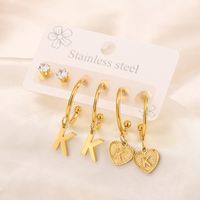 3 Pairs Simple Style Shiny Letter Heart Shape Plating Inlay 304 Stainless Steel Zircon 18K Gold Plated Drop Earrings main image 9