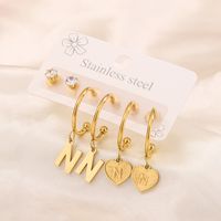 3 Pairs Simple Style Shiny Letter Heart Shape Plating Inlay 304 Stainless Steel Zircon 18K Gold Plated Drop Earrings main image 4