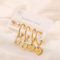 3 Pairs Simple Style Shiny Letter Heart Shape Plating Inlay 304 Stainless Steel Zircon 18K Gold Plated Drop Earrings main image 6