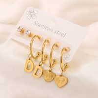 3 Pairs Simple Style Shiny Letter Heart Shape Plating Inlay 304 Stainless Steel Zircon 18K Gold Plated Drop Earrings main image 10