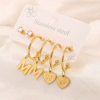 3 Pairs Simple Style Shiny Letter Heart Shape Plating Inlay 304 Stainless Steel Zircon 18K Gold Plated Drop Earrings main image 5