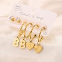 3 Pairs Simple Style Shiny Letter Heart Shape Plating Inlay 304 Stainless Steel Zircon 18K Gold Plated Drop Earrings main image 8