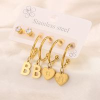 3 Pairs Simple Style Shiny Letter Heart Shape Plating Inlay 304 Stainless Steel Zircon 18K Gold Plated Drop Earrings sku image 2