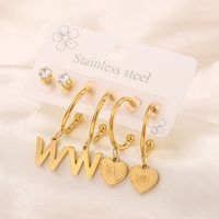 3 Pairs Simple Style Shiny Letter Heart Shape Plating Inlay 304 Stainless Steel Zircon 18K Gold Plated Drop Earrings main image 7