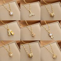 Wholesale Glam Simple Style Solid Color 304 Stainless Steel Copper Plating Inlay 18K Gold Plated Acrylic Glass Zircon Pendant Necklace main image 1