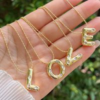Artificial Gemstones Copper 18K Gold Plated Simple Style Inlay Letter Zircon Pendant Necklace main image 4